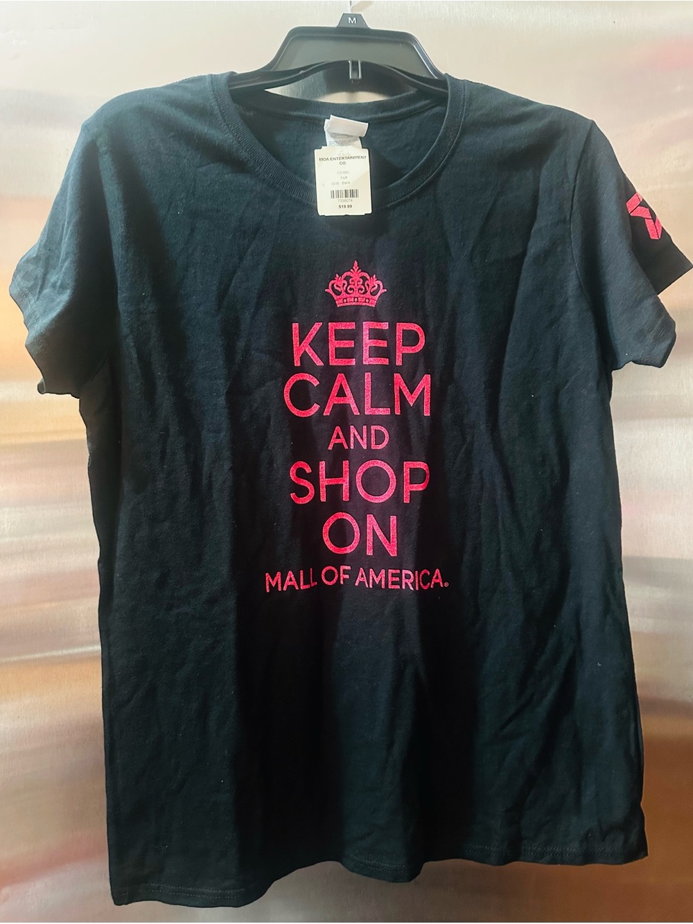 Women's Black Short-Sleeve Tee with Pink 'Keep Calm and Shop On' Graphic